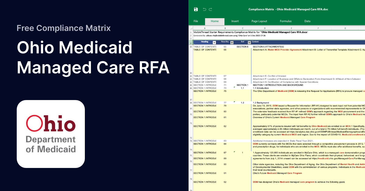 Free Compliance Matrix for the Ohio Medicaid Managed Care RFA